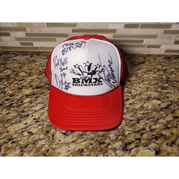 Rare Vintage Red & White Meshback BMX Trickstars Snapback Hat Autographed Auto - Picture 1 of 11
